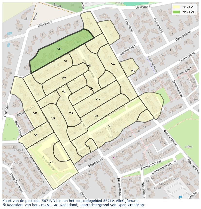 Afbeelding van het postcodegebied 5671 VD op de kaart.