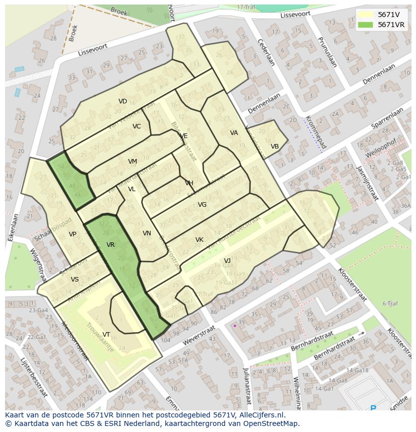 Afbeelding van het postcodegebied 5671 VR op de kaart.