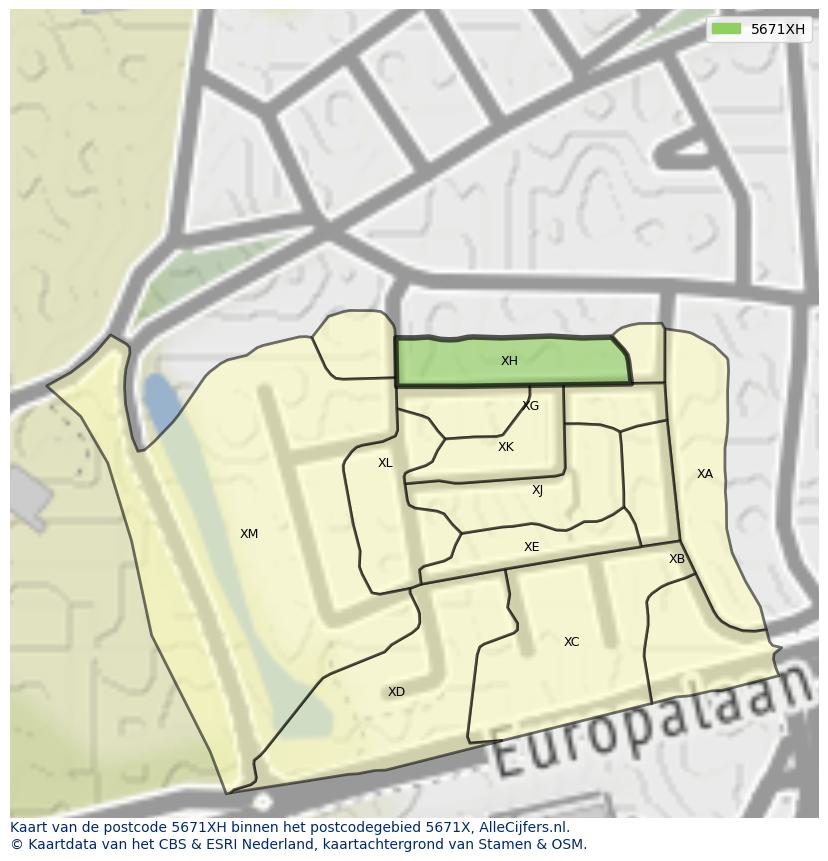 Afbeelding van het postcodegebied 5671 XH op de kaart.