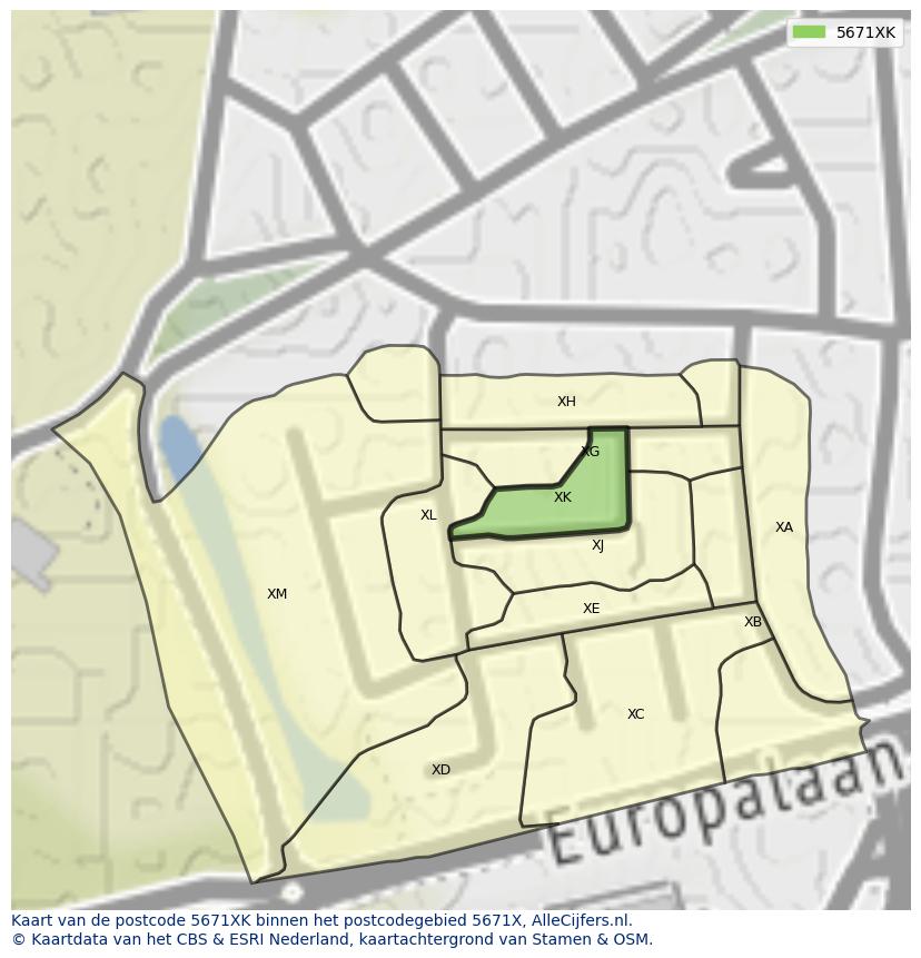 Afbeelding van het postcodegebied 5671 XK op de kaart.