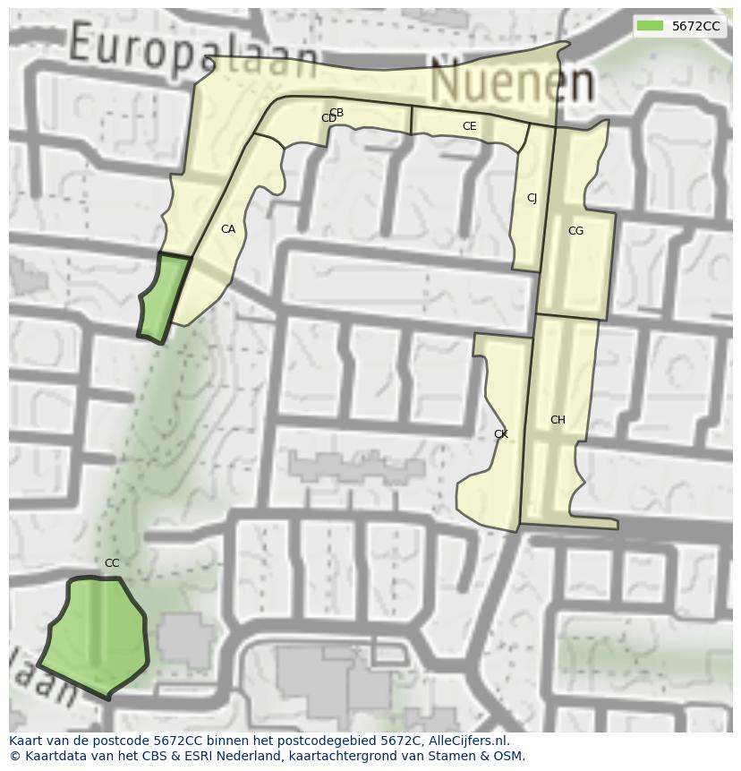 Afbeelding van het postcodegebied 5672 CC op de kaart.