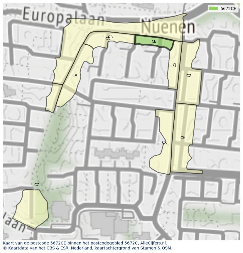 Afbeelding van het postcodegebied 5672 CE op de kaart.