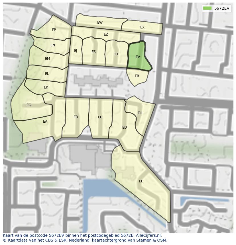 Afbeelding van het postcodegebied 5672 EV op de kaart.