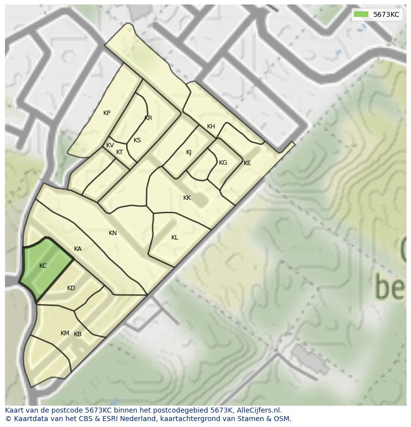 Afbeelding van het postcodegebied 5673 KC op de kaart.