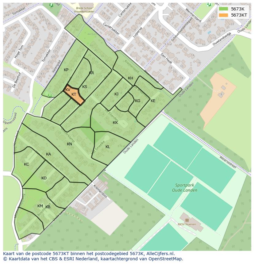 Afbeelding van het postcodegebied 5673 KT op de kaart.