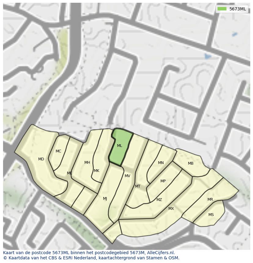 Afbeelding van het postcodegebied 5673 ML op de kaart.