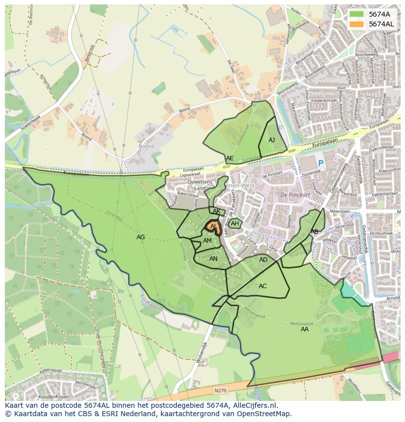Afbeelding van het postcodegebied 5674 AL op de kaart.