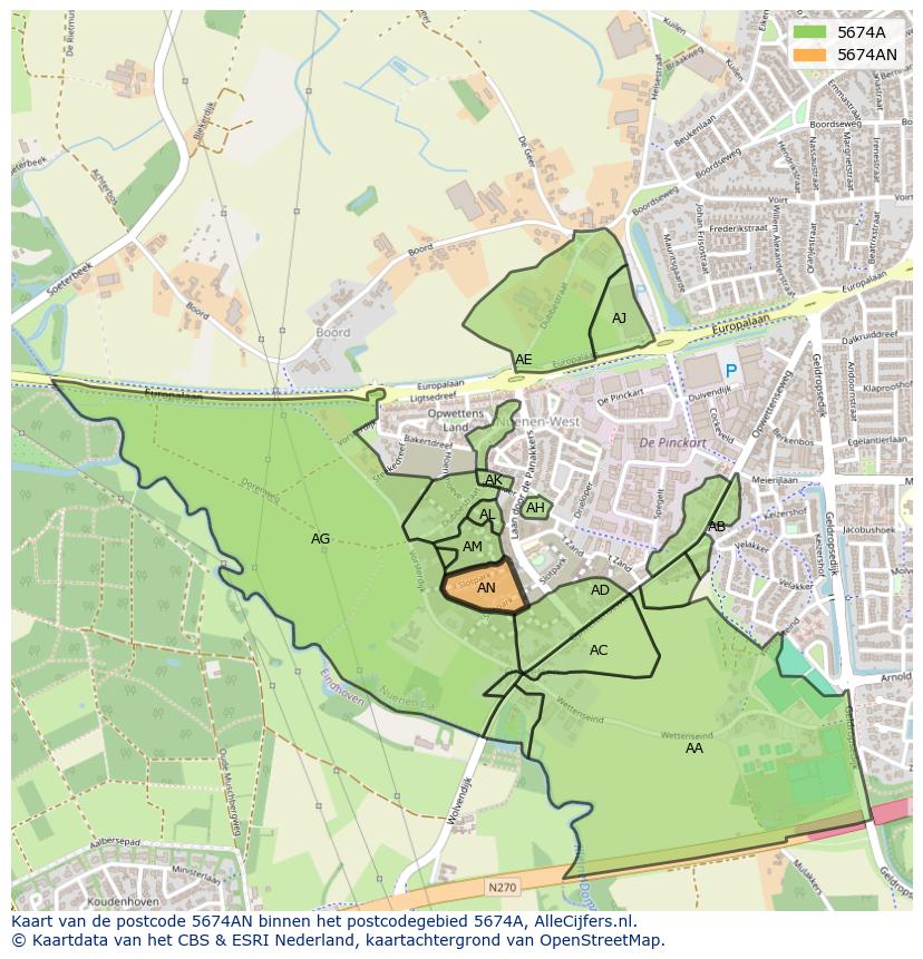 Afbeelding van het postcodegebied 5674 AN op de kaart.
