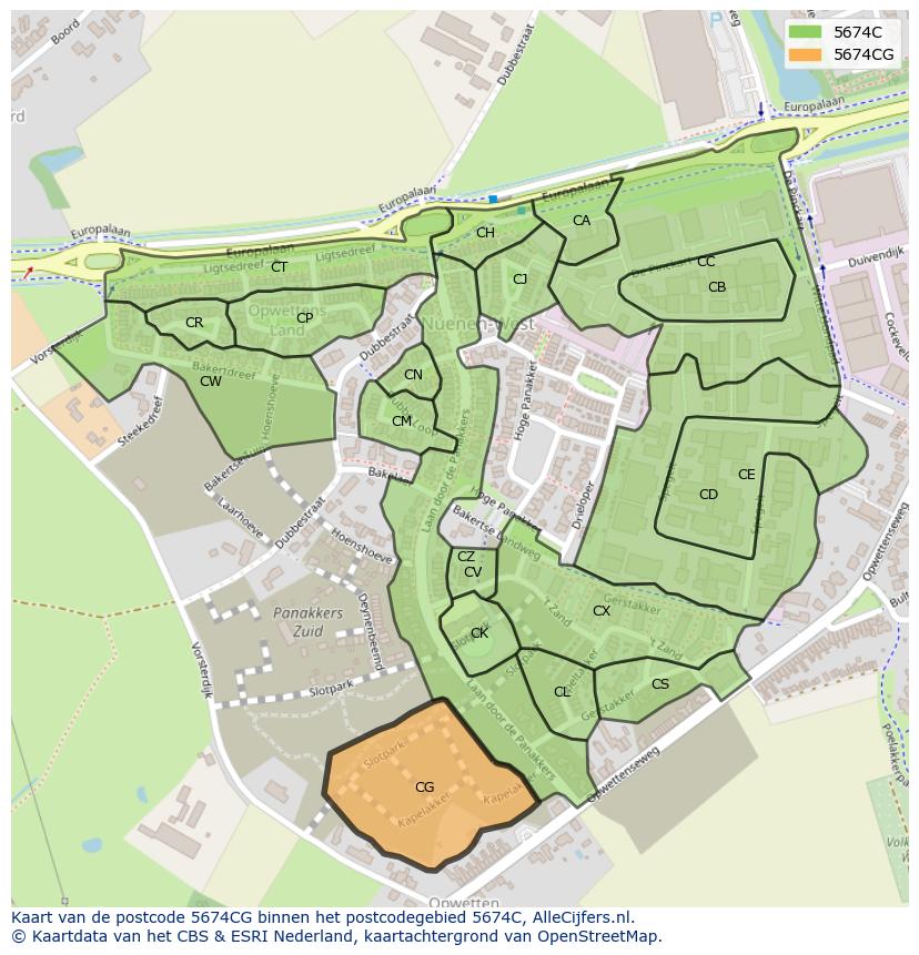 Afbeelding van het postcodegebied 5674 CG op de kaart.