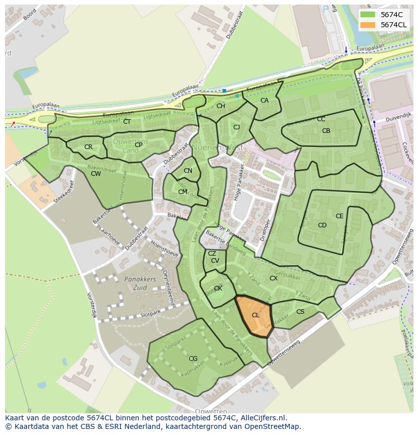 Afbeelding van het postcodegebied 5674 CL op de kaart.