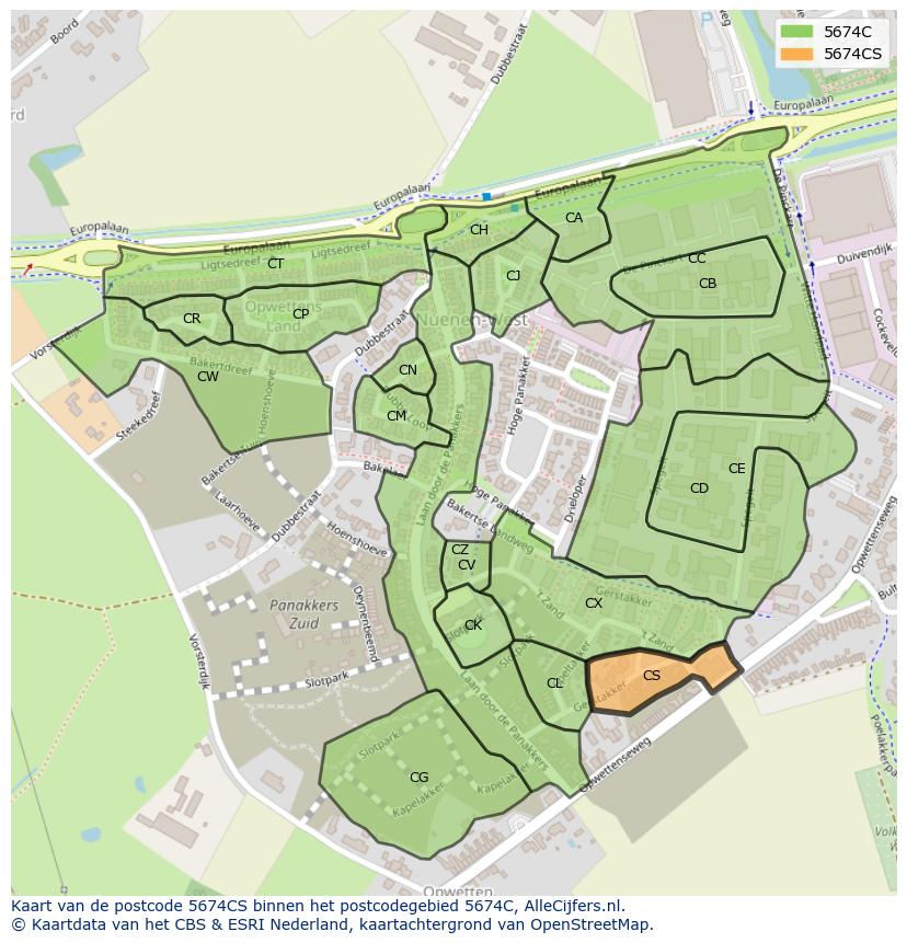 Afbeelding van het postcodegebied 5674 CS op de kaart.