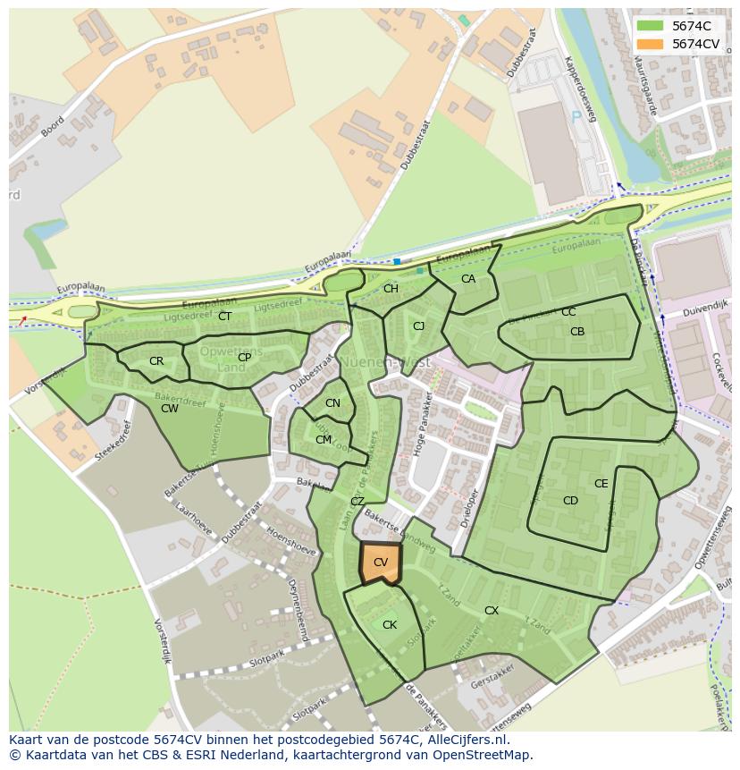 Afbeelding van het postcodegebied 5674 CV op de kaart.