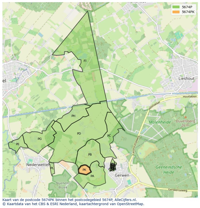 Afbeelding van het postcodegebied 5674 PK op de kaart.