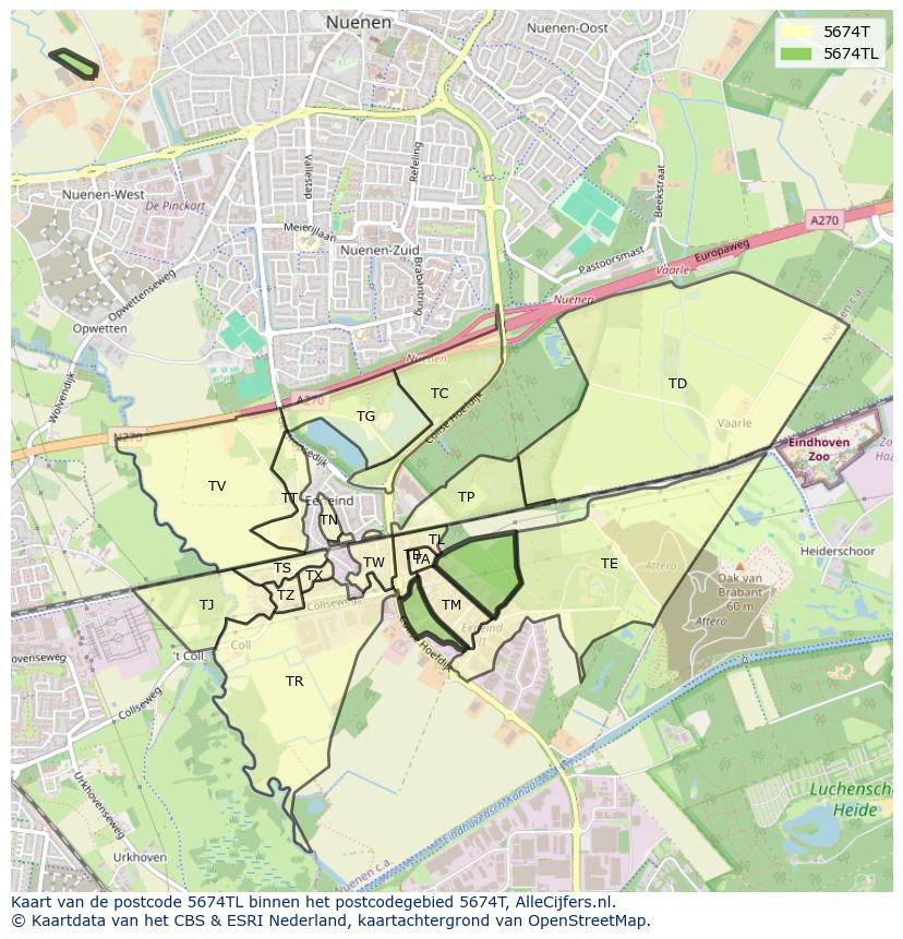 Afbeelding van het postcodegebied 5674 TL op de kaart.