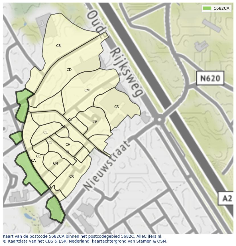 Afbeelding van het postcodegebied 5682 CA op de kaart.