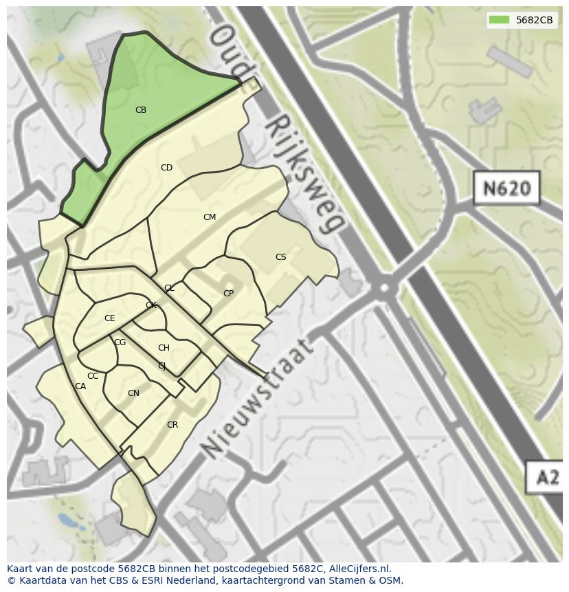 Afbeelding van het postcodegebied 5682 CB op de kaart.