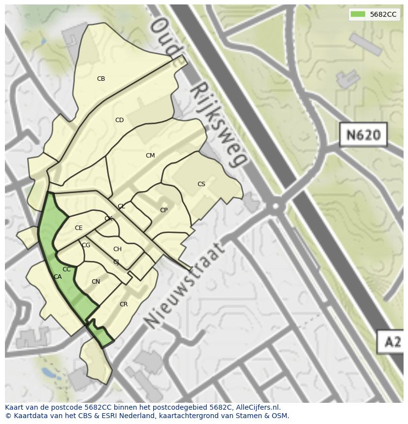Afbeelding van het postcodegebied 5682 CC op de kaart.