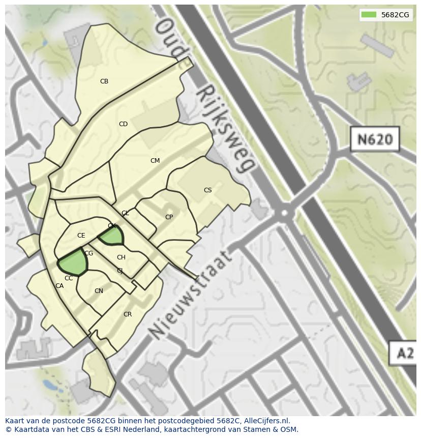 Afbeelding van het postcodegebied 5682 CG op de kaart.