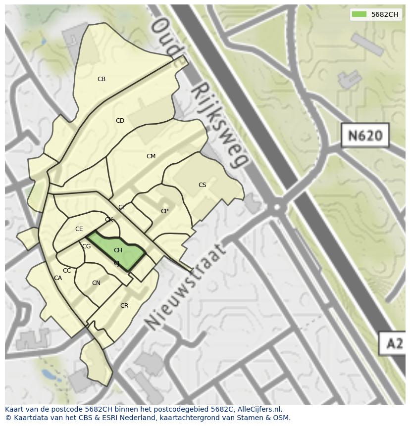 Afbeelding van het postcodegebied 5682 CH op de kaart.