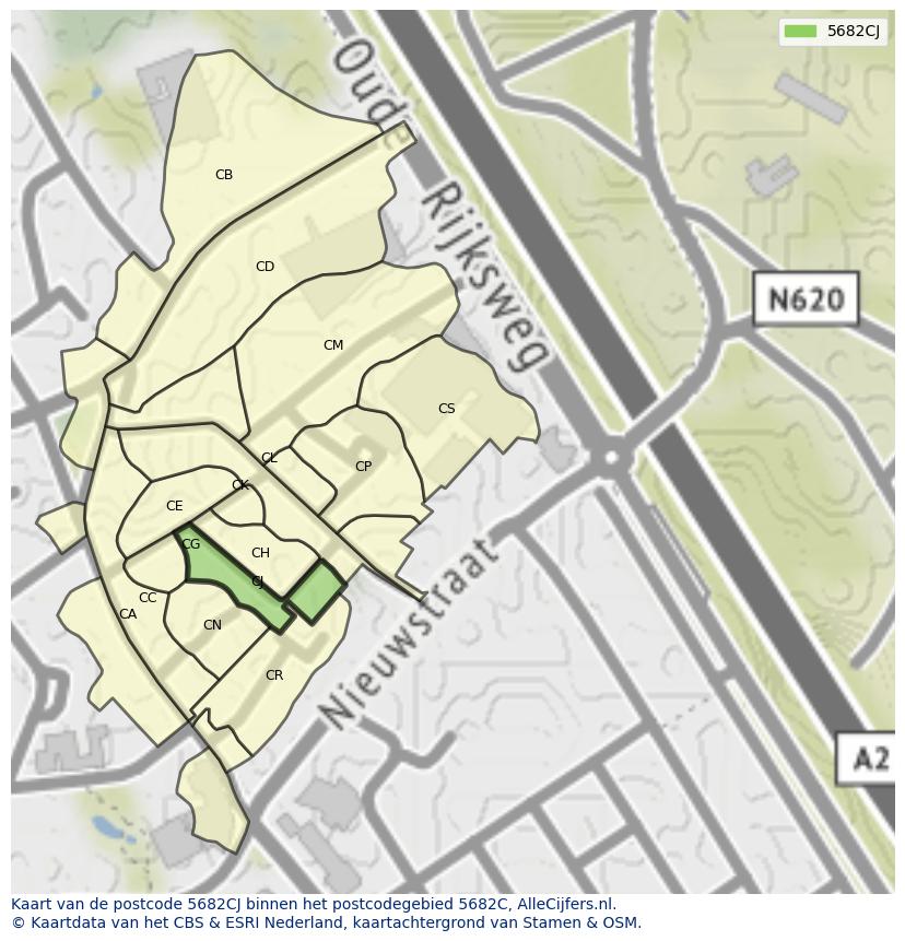 Afbeelding van het postcodegebied 5682 CJ op de kaart.