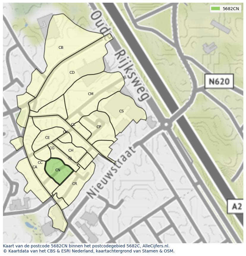 Afbeelding van het postcodegebied 5682 CN op de kaart.