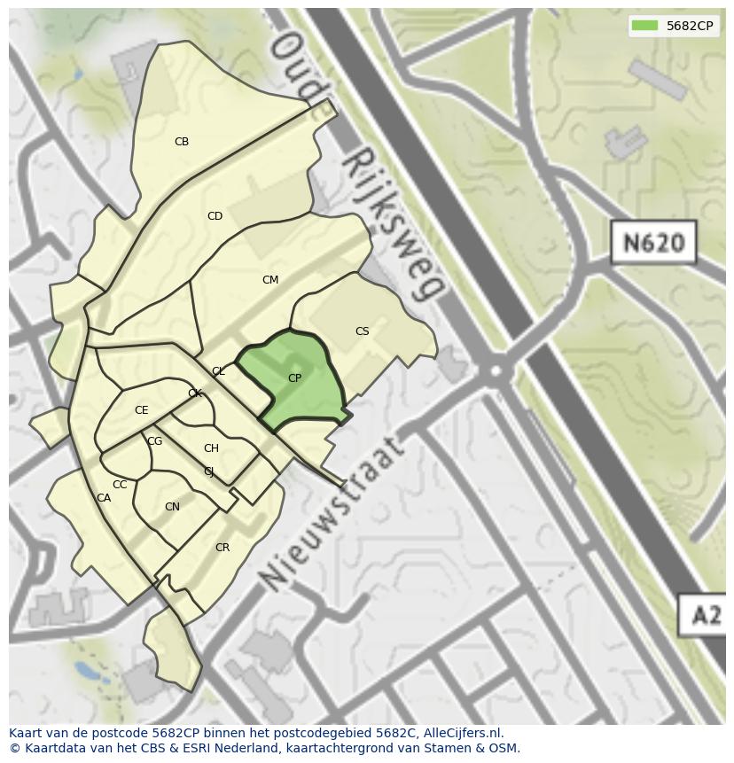 Afbeelding van het postcodegebied 5682 CP op de kaart.