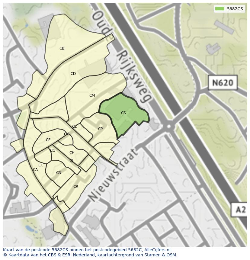 Afbeelding van het postcodegebied 5682 CS op de kaart.