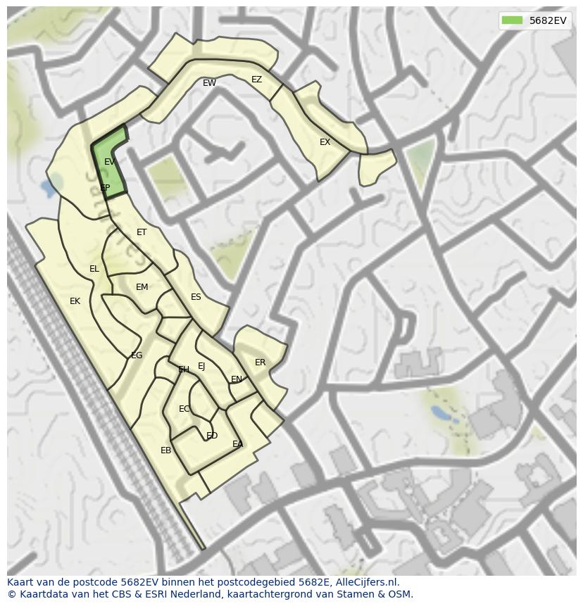 Afbeelding van het postcodegebied 5682 EV op de kaart.