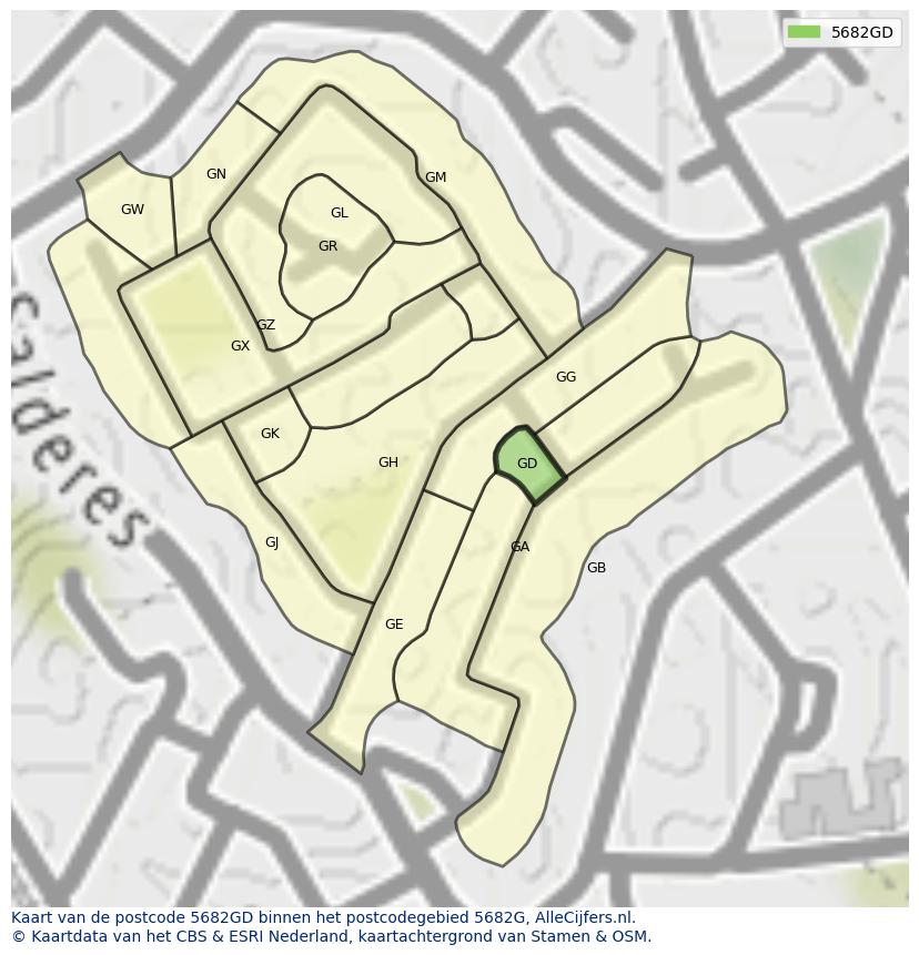Afbeelding van het postcodegebied 5682 GD op de kaart.