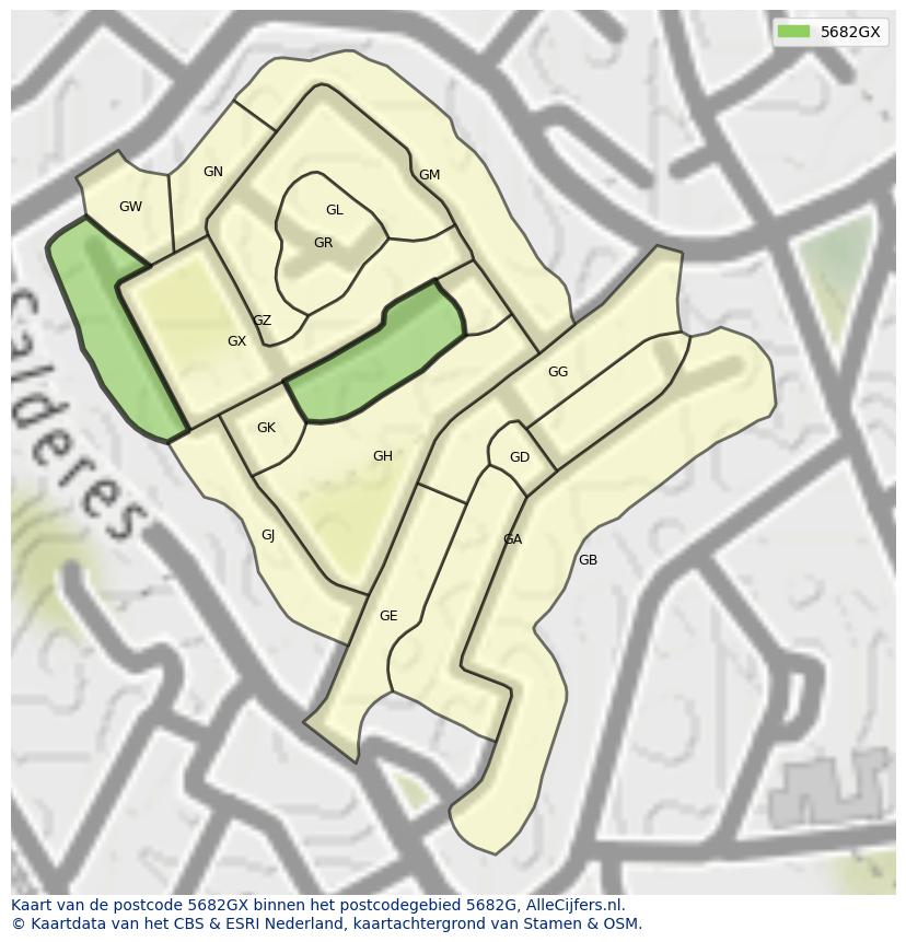 Afbeelding van het postcodegebied 5682 GX op de kaart.