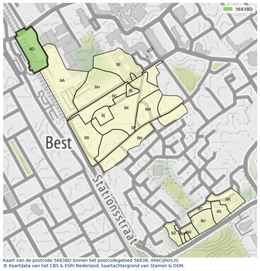 Afbeelding van het postcodegebied 5683 BD op de kaart.