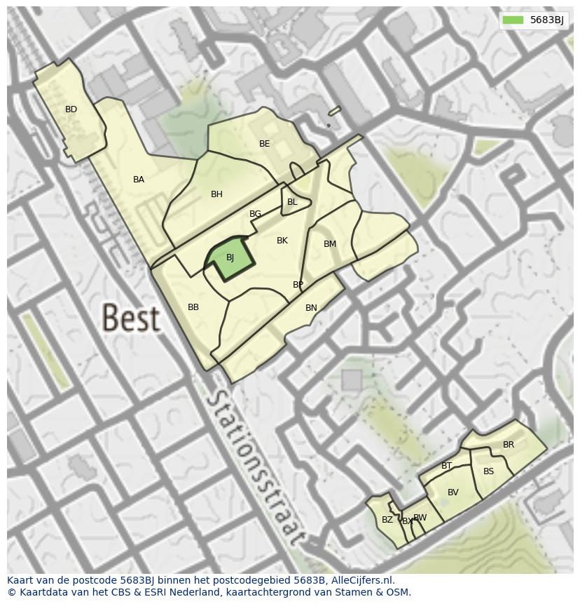Afbeelding van het postcodegebied 5683 BJ op de kaart.