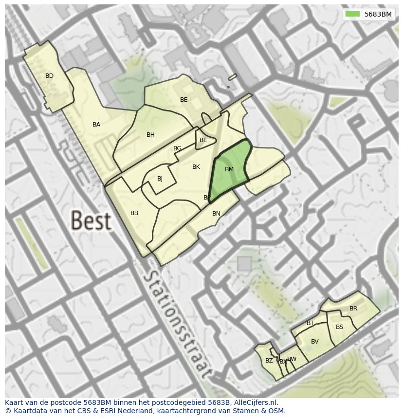 Afbeelding van het postcodegebied 5683 BM op de kaart.
