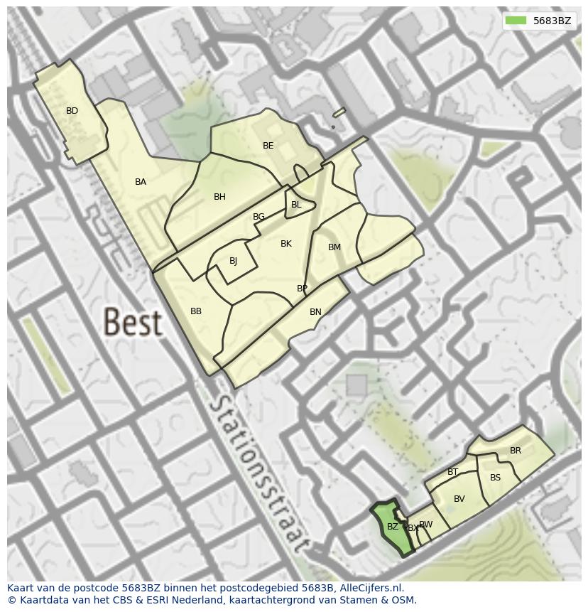 Afbeelding van het postcodegebied 5683 BZ op de kaart.