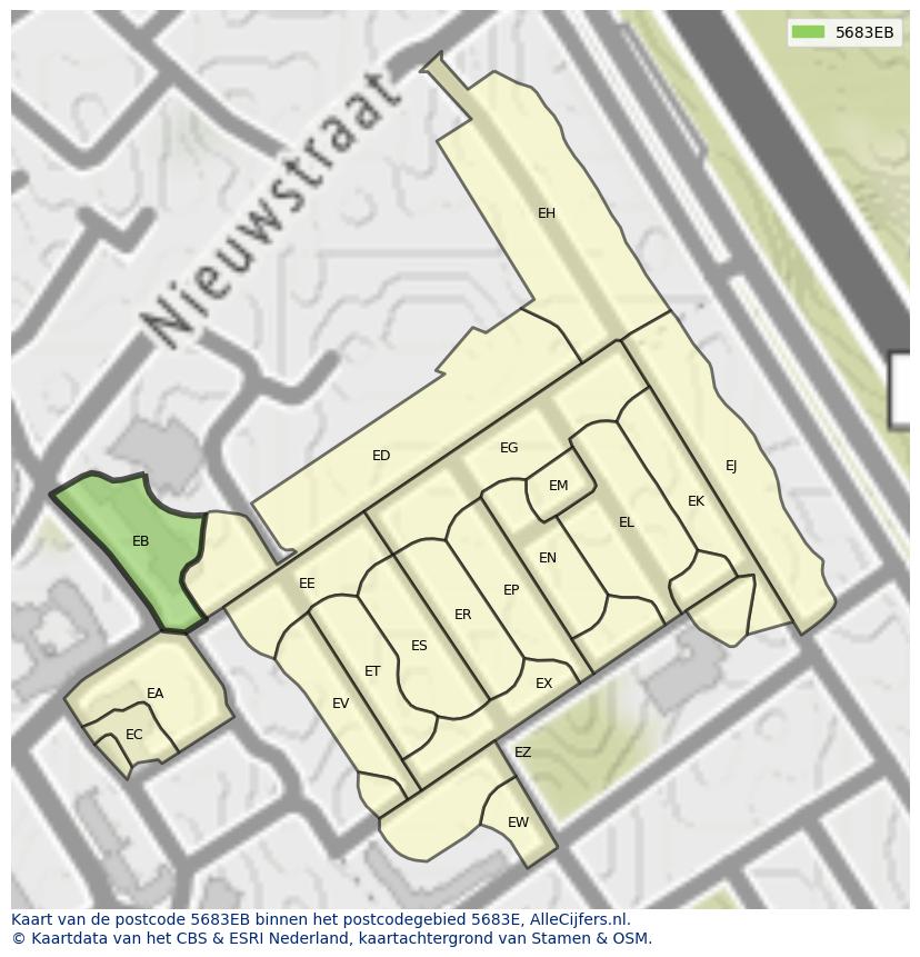 Afbeelding van het postcodegebied 5683 EB op de kaart.
