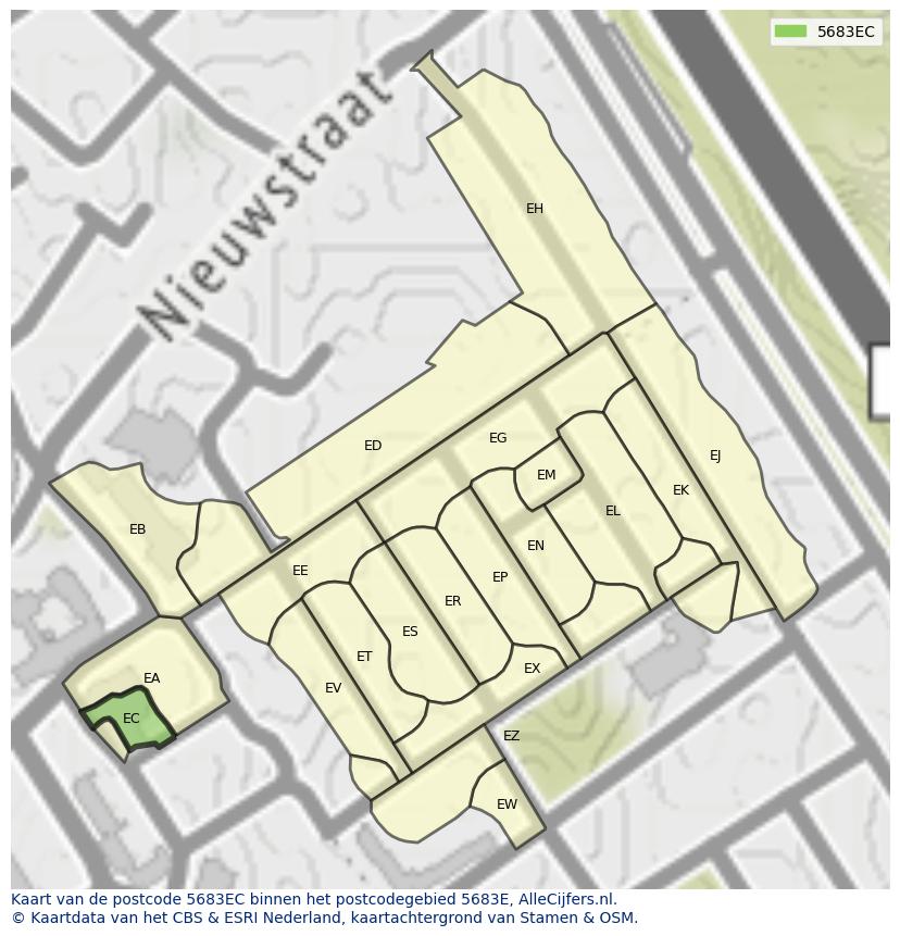 Afbeelding van het postcodegebied 5683 EC op de kaart.