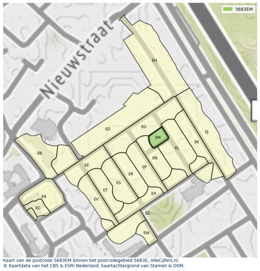 Afbeelding van het postcodegebied 5683 EM op de kaart.