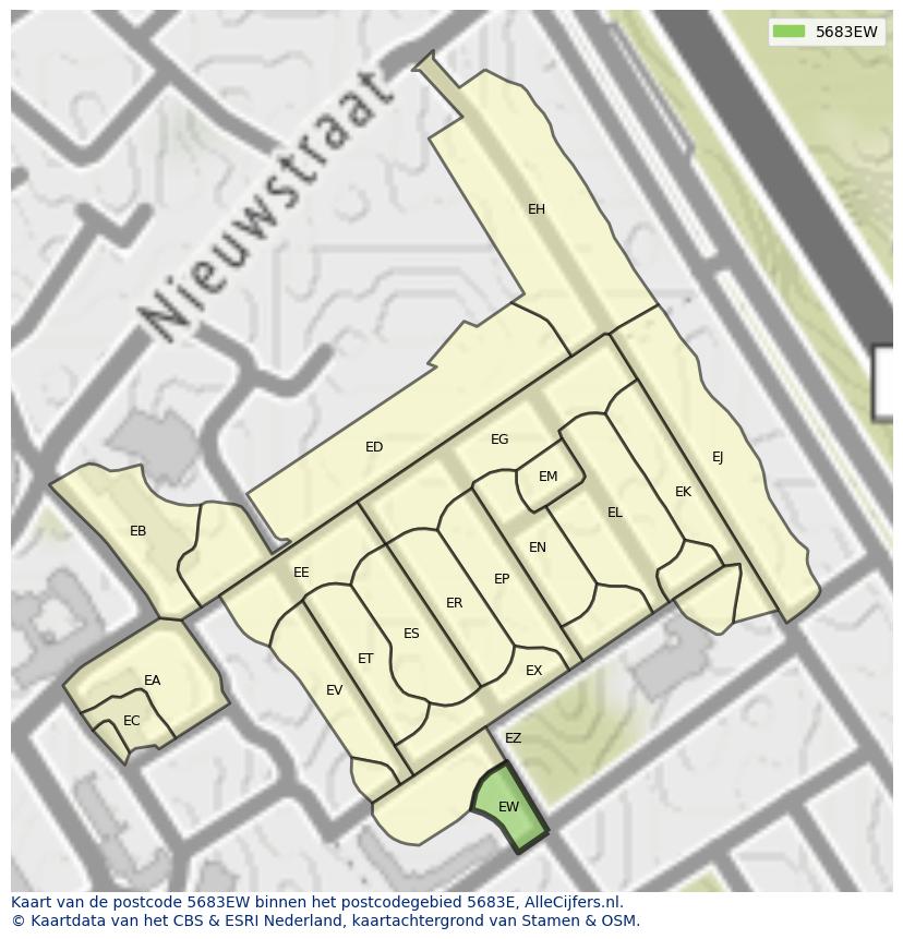 Afbeelding van het postcodegebied 5683 EW op de kaart.