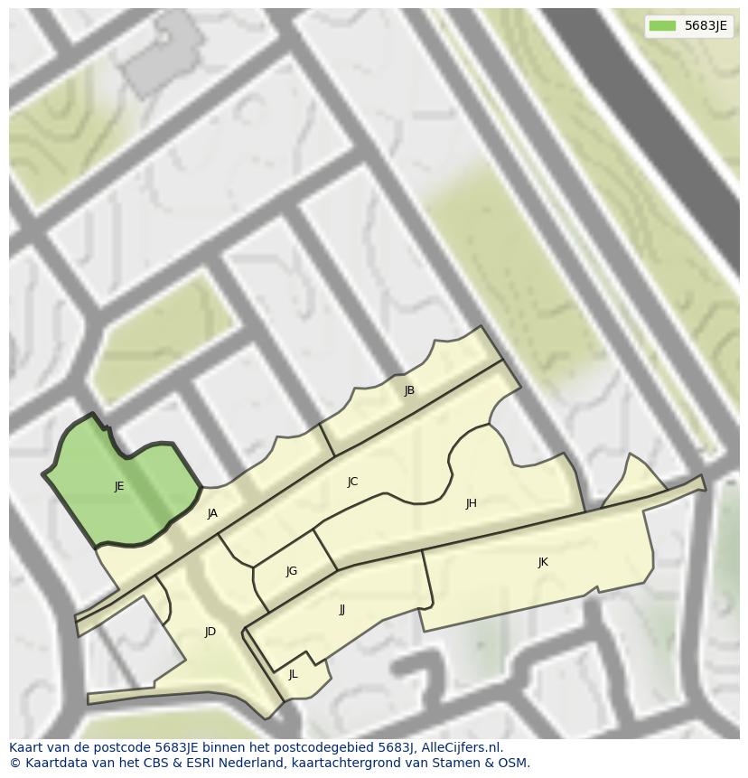 Afbeelding van het postcodegebied 5683 JE op de kaart.