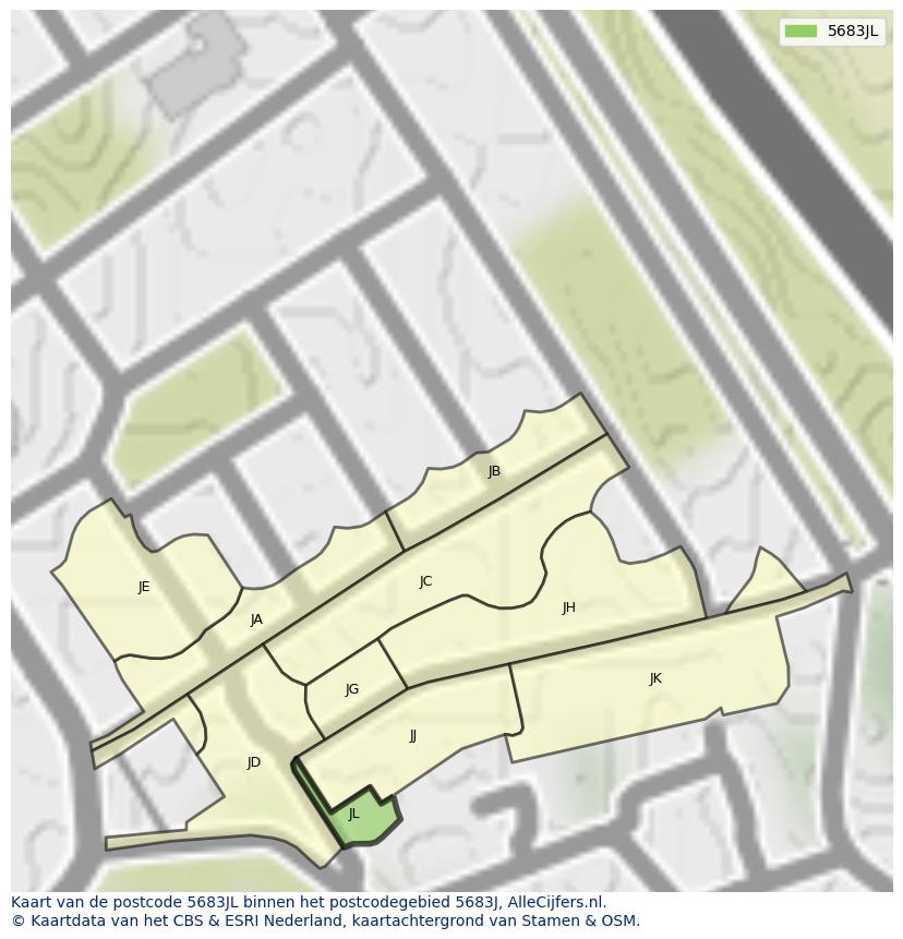 Afbeelding van het postcodegebied 5683 JL op de kaart.