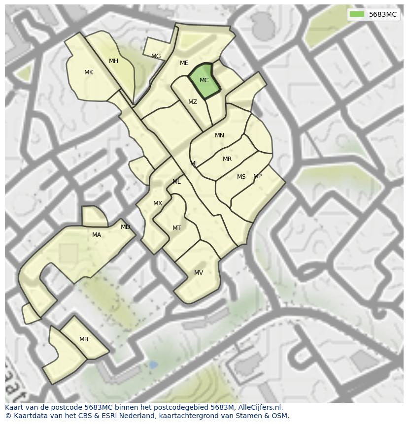 Afbeelding van het postcodegebied 5683 MC op de kaart.