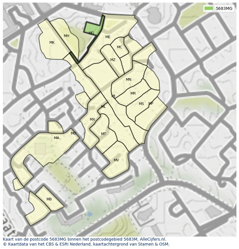 Afbeelding van het postcodegebied 5683 MG op de kaart.