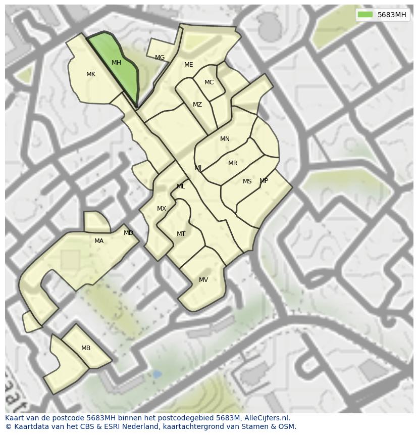 Afbeelding van het postcodegebied 5683 MH op de kaart.