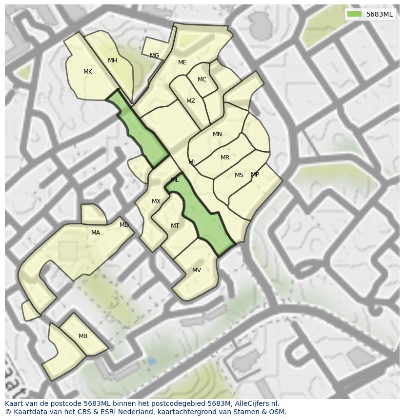 Afbeelding van het postcodegebied 5683 ML op de kaart.