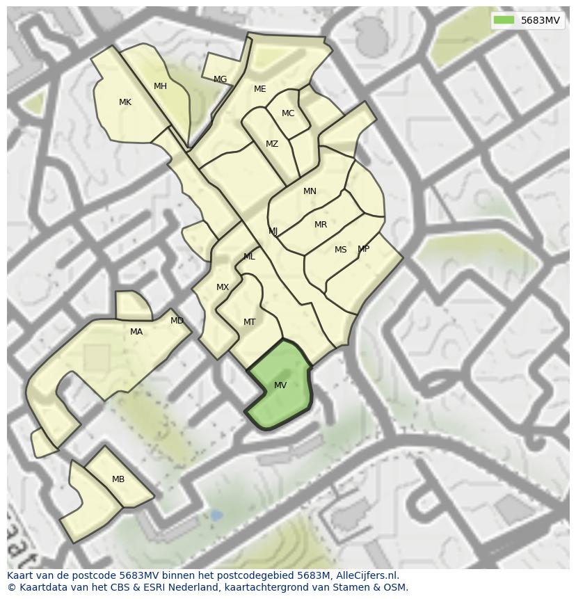 Afbeelding van het postcodegebied 5683 MV op de kaart.