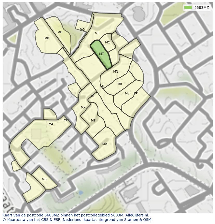 Afbeelding van het postcodegebied 5683 MZ op de kaart.