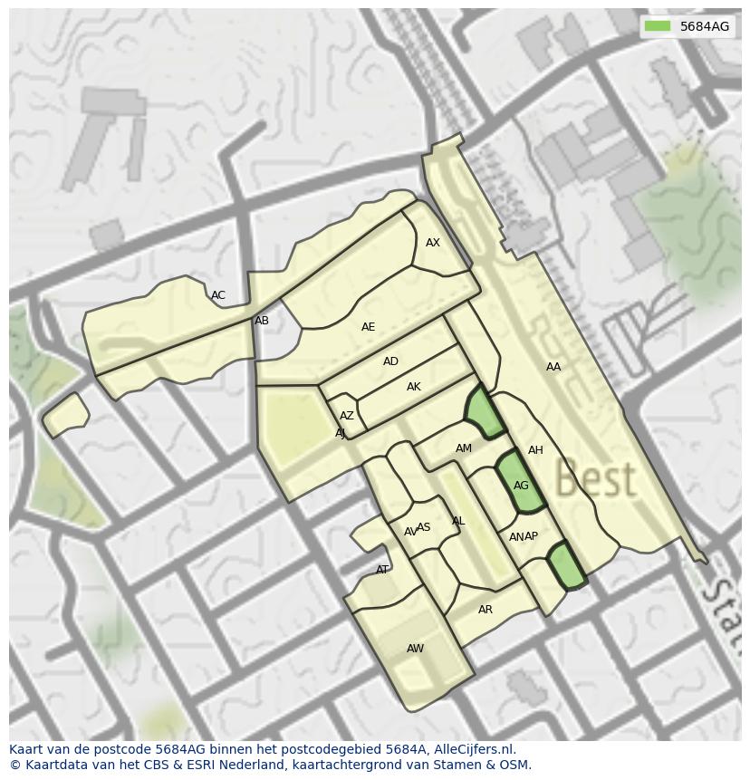 Afbeelding van het postcodegebied 5684 AG op de kaart.