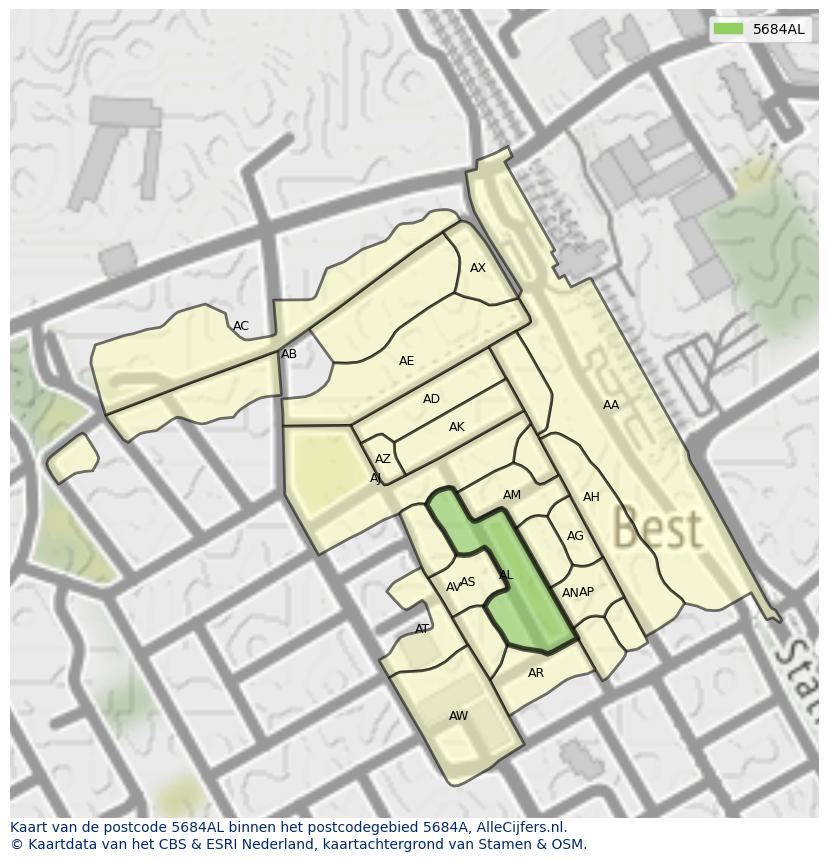 Afbeelding van het postcodegebied 5684 AL op de kaart.