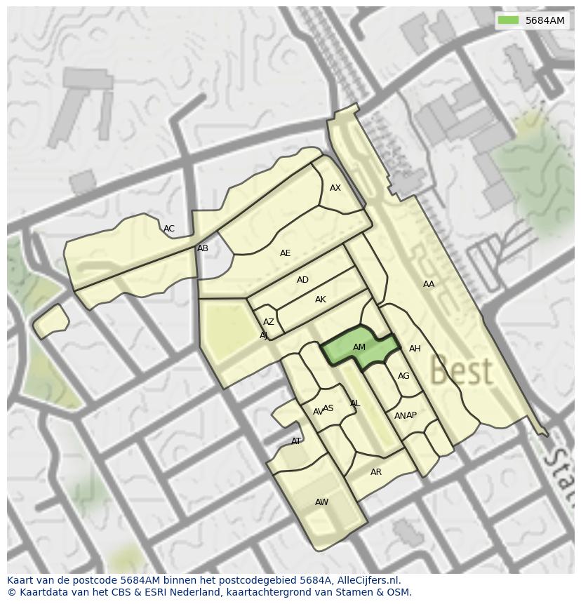 Afbeelding van het postcodegebied 5684 AM op de kaart.