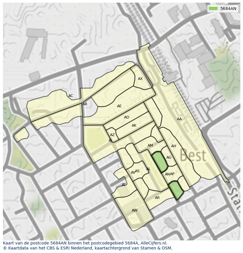 Afbeelding van het postcodegebied 5684 AN op de kaart.